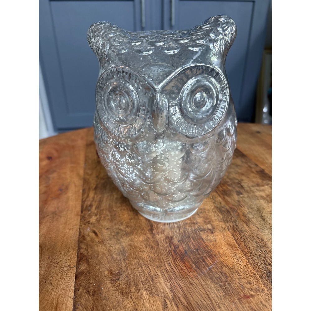 Silver Mercury Glass Owl Figurines Set of 2 Light Up LED Decorative Statues - Picture 3 of 8